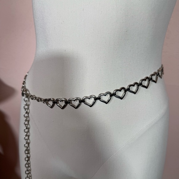 Vintage retro art deco coquette girl silver heart skinny Chain Belt 1980’s main image 6